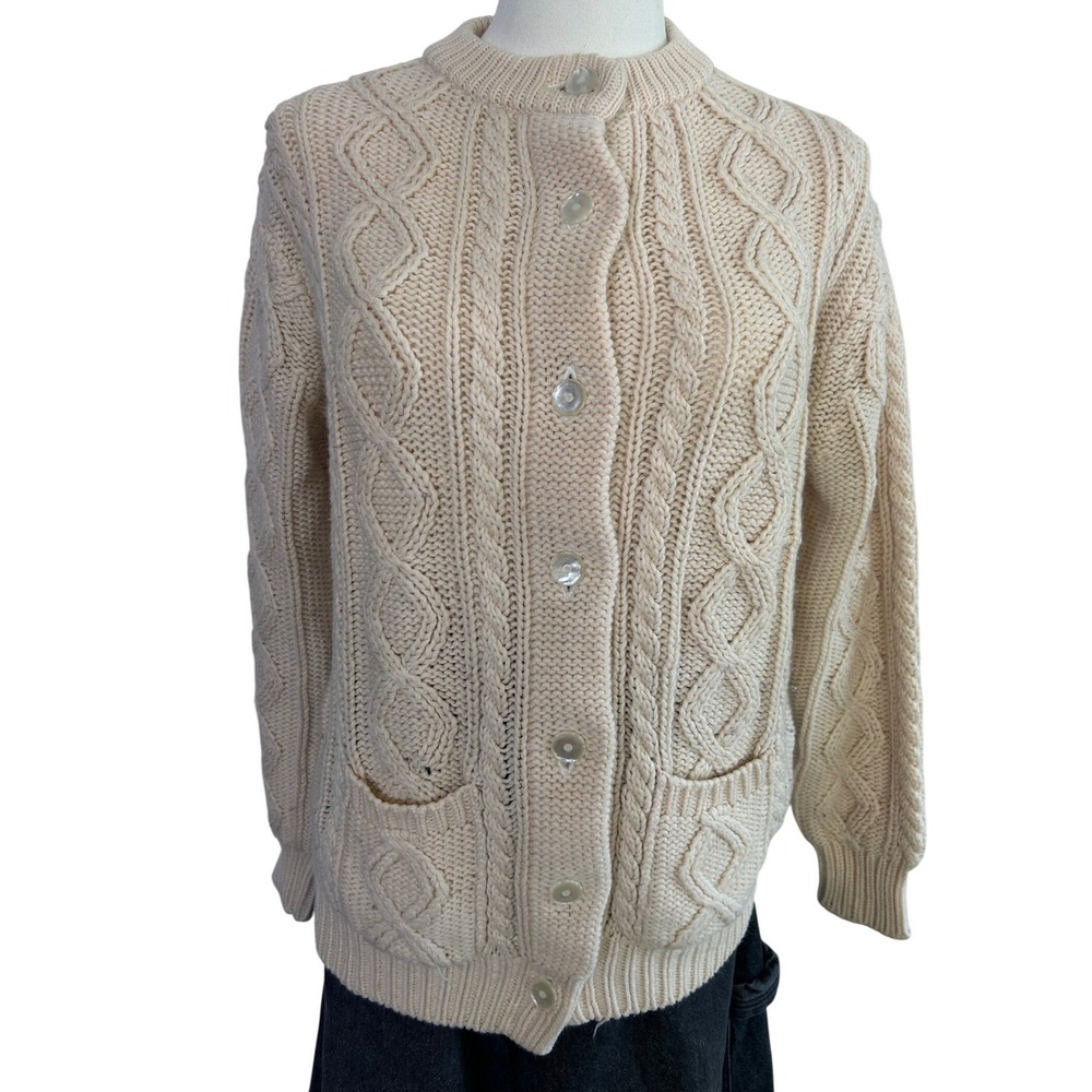 Woodstock Cream Cable‎ Knit Button Up Vintage Cardigan Sweater